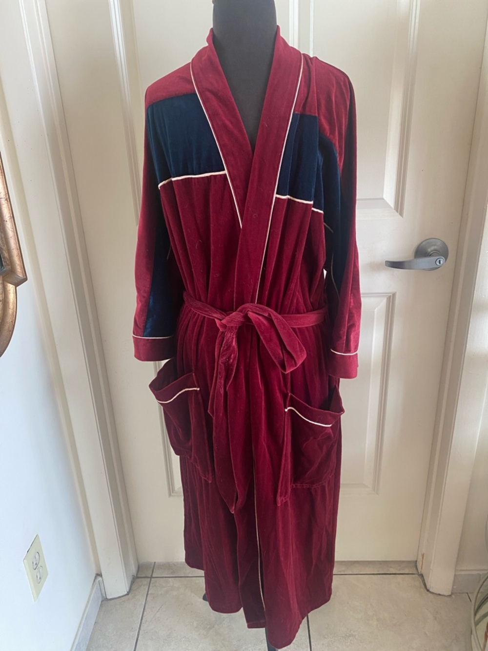 Pierre Cardin Burgundy Velvet Robe with White Label Vintage made in USA